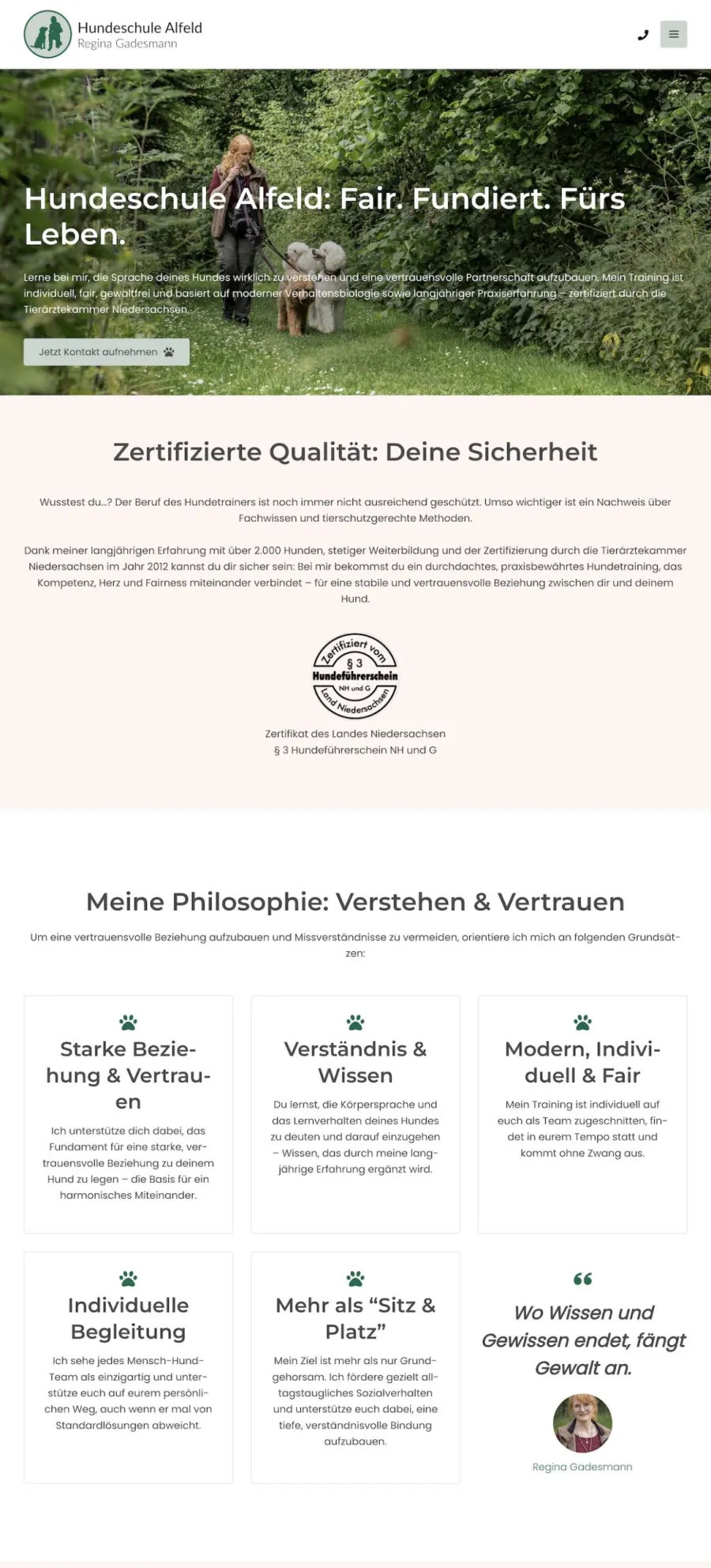 Screenshot der Website hundeschule-alfeld.de